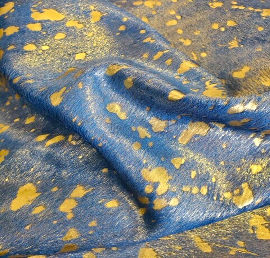 Acid Wash Gold on Blue Cowhide -  Your Western Decor Design Stuidio