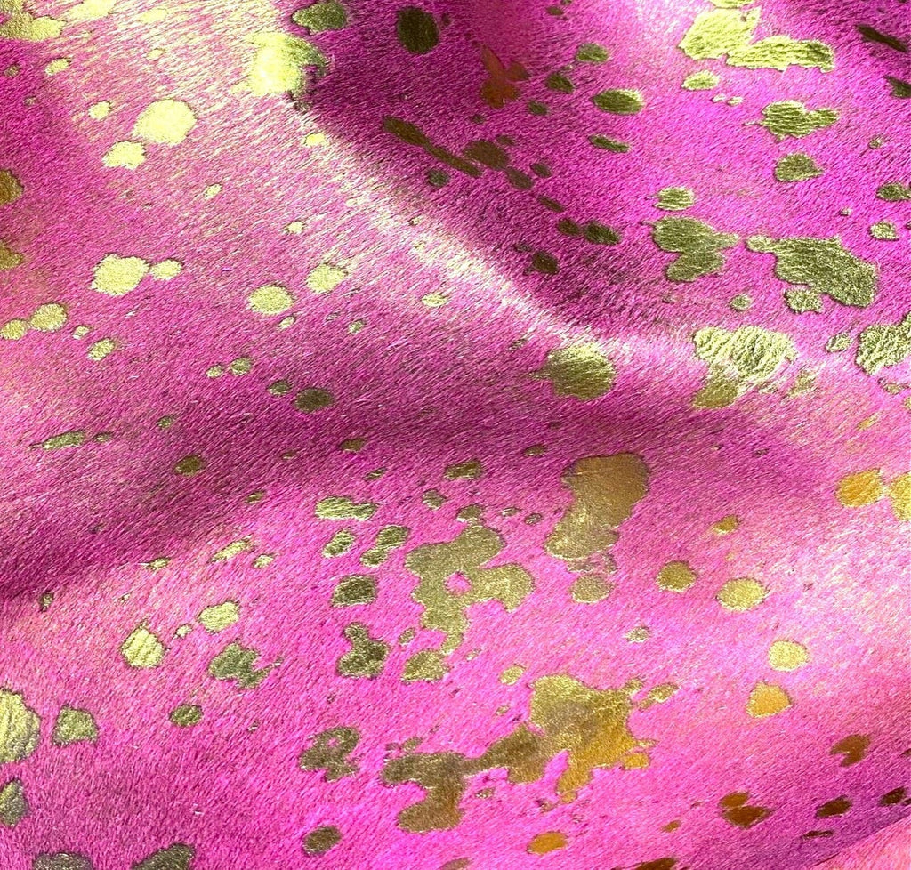 Acid Wash Gold on Pink Cowhide - Your Western Decor Design Studio