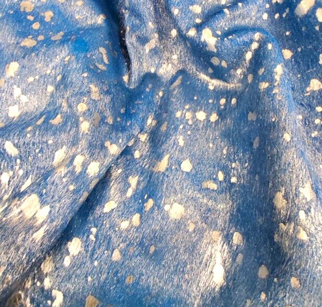 Acid Wash Silver on Blue Cowhide - Your Western Decor Design Studio 