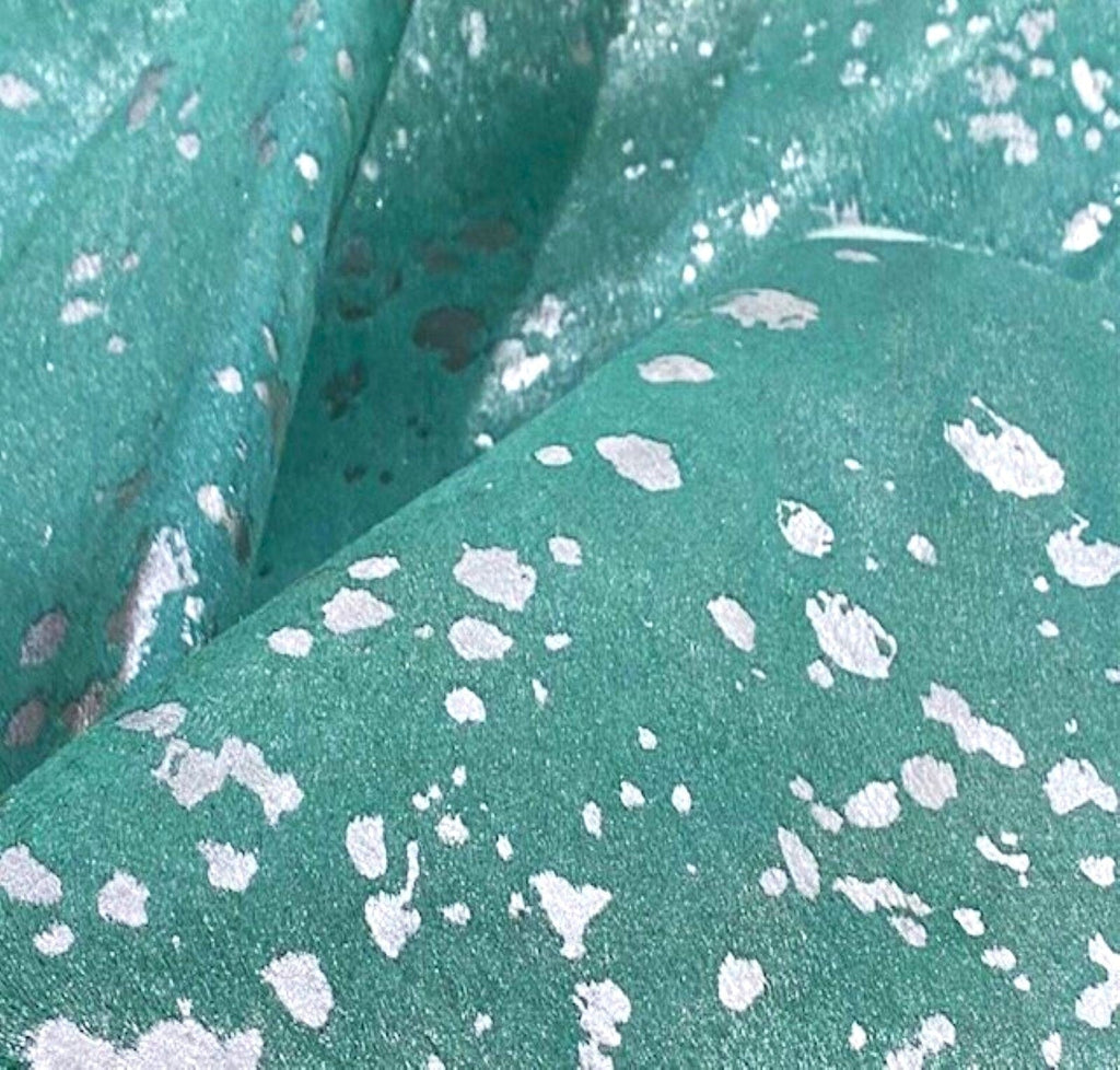 Acid Wash Silver on Turquoise Cowhide - Your Western Decor Design Studio
