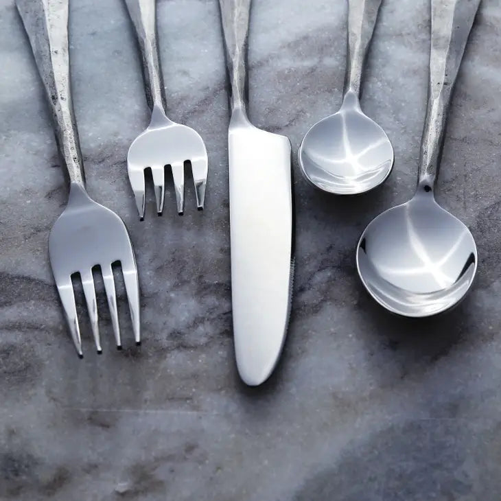 Aged hammered stainless steel flatware - Your Western Decor