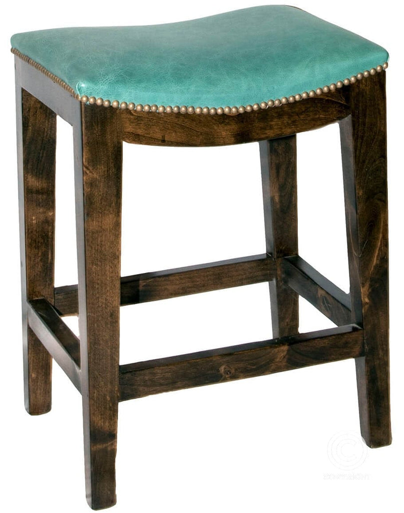 Alder & Turquoise Leather Saddle Stool - Made in the USA - Your Western Decor, LLC