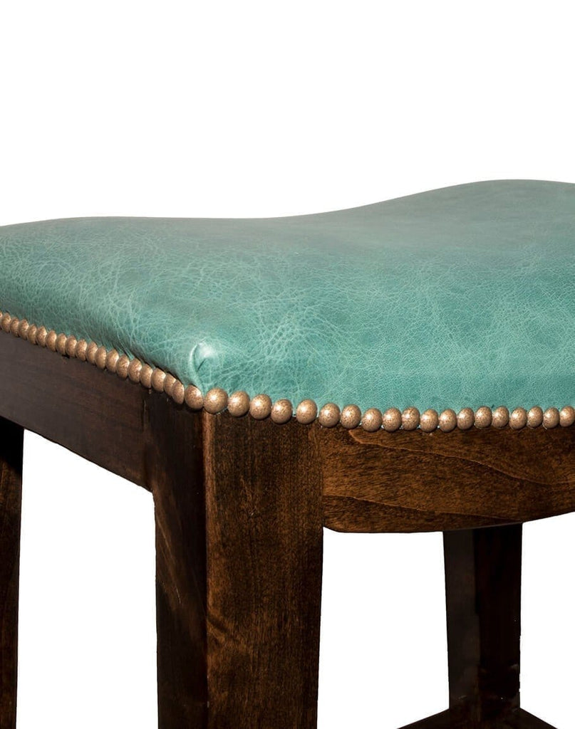 Alder & Turquoise Leather Saddle Stool - Made in the USA - Your Western Decor, LLC