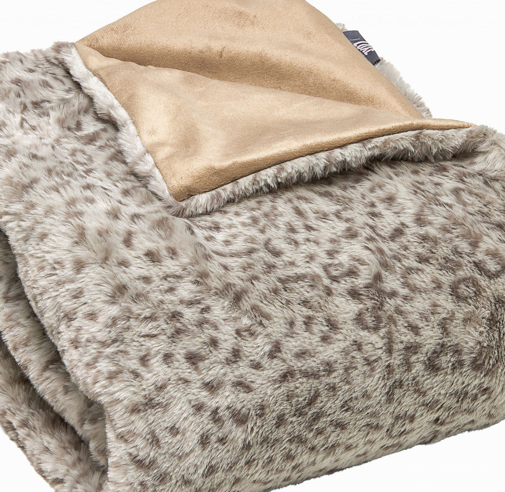 Animal Print Taupe Faux Fur Throw Blanket Folded - Your Western Decor