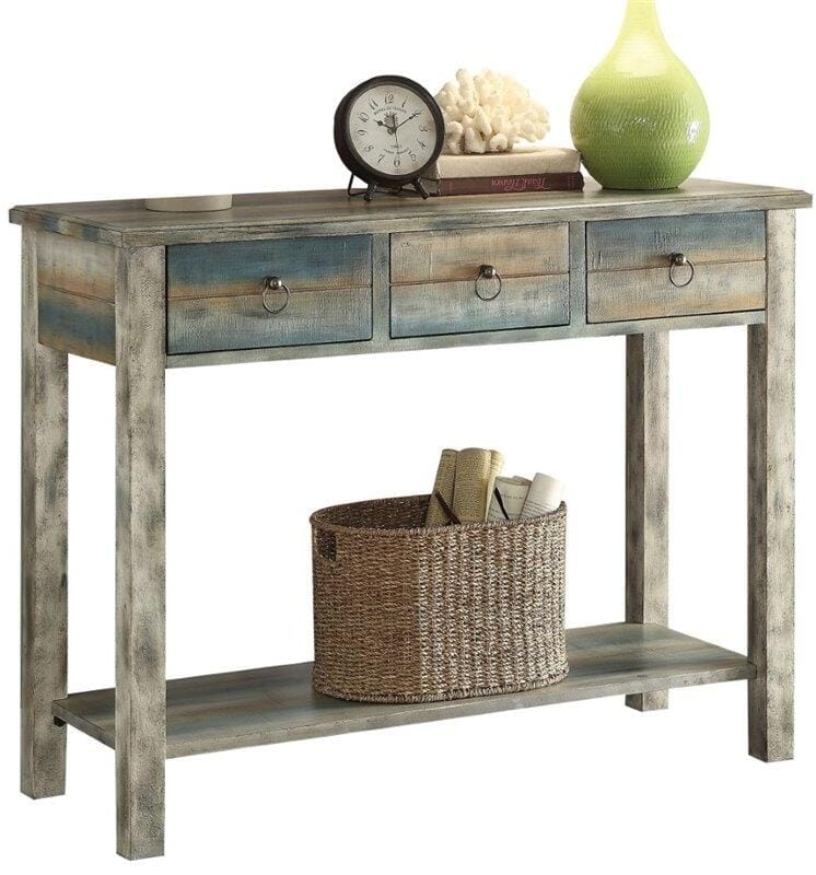 Distressed white washed with teal sofa sofa table - your western decor