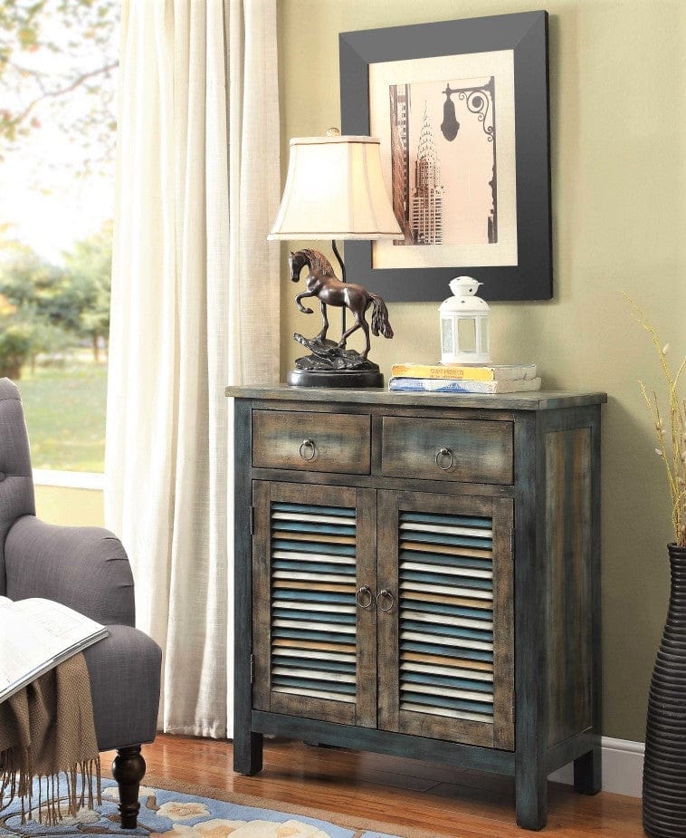 Antiqued Oak & Teal Console Table - Your Western Decor