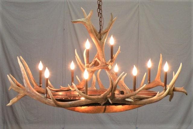 12 light elk horn and rawhide chandelier made in the USA - Your Western Decor