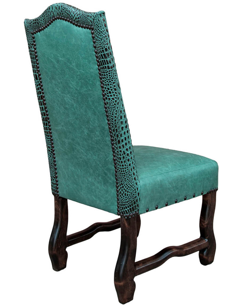 Aqua Marine & Croc Leather Western Dining Chair - American made dining furniture - Your Western Decor