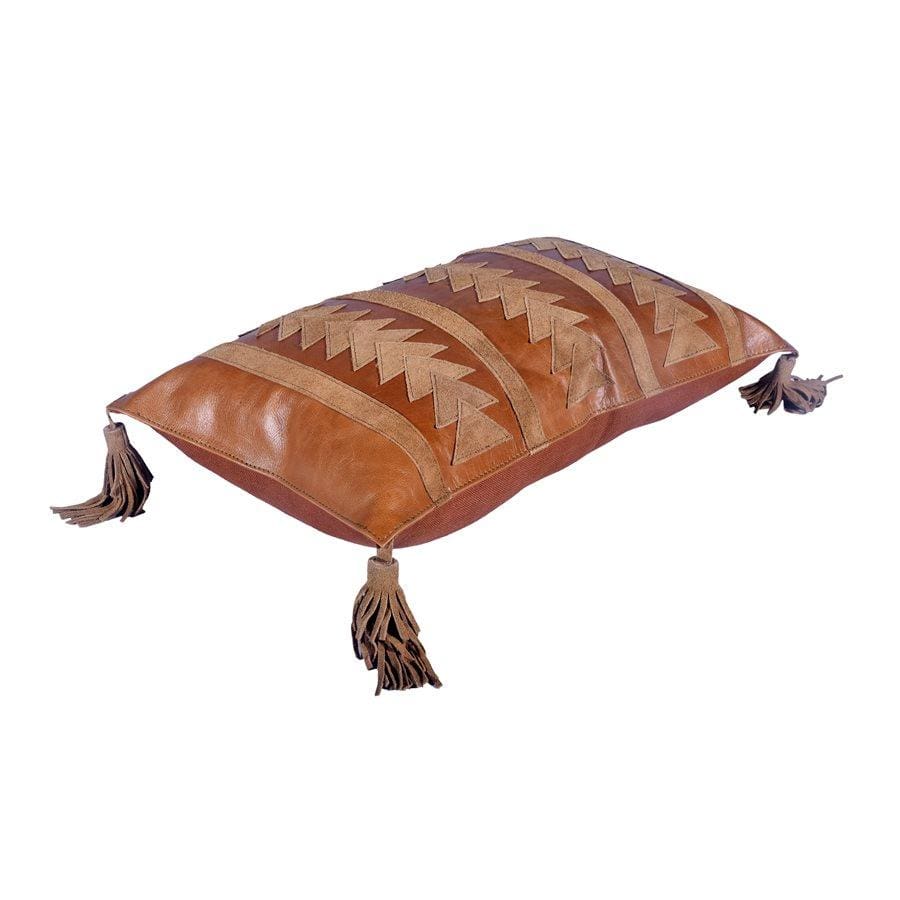 Tan Leather Arrow Patch Pillow with Tassels - Your Western Decor