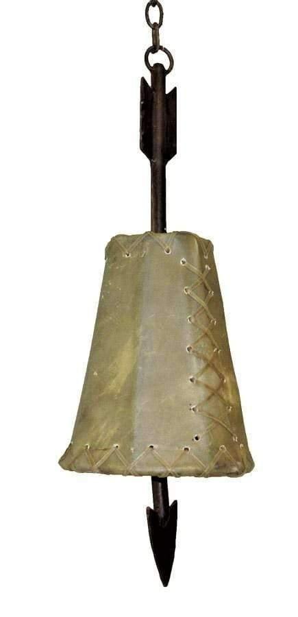 Handmade, hand forged, rawhide shade pendant light. Custom made in the USA