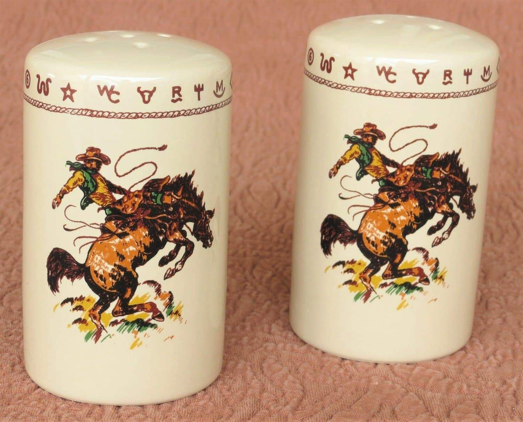 cowboy and bronc, rope and brands salt and pepper shaker set. Your Western Decor