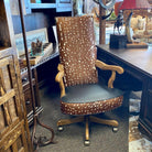 Stenciled axis deer on cowhide and leather western office chair - Custom Made 