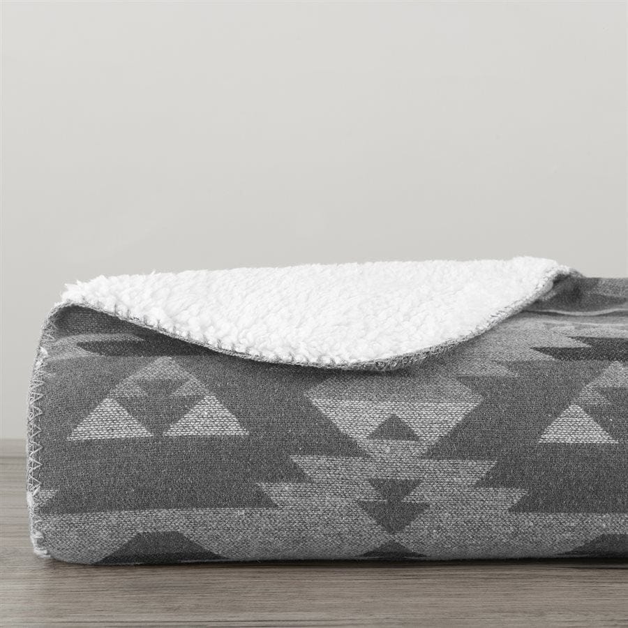 Aztec Grey Southwest Throw Blanket Shearling - Your Western Decor, LLC