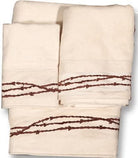 Cream color embroidered barbed wire bathrooms towels - Your Western Decor