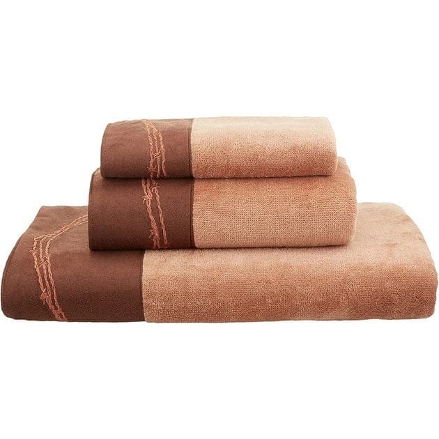 Embroidered Barbed Wire Bathroom Towels - Mocha - Your Western Decor