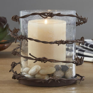 barbed wire and glass rustic candle holder - Your Western Decor