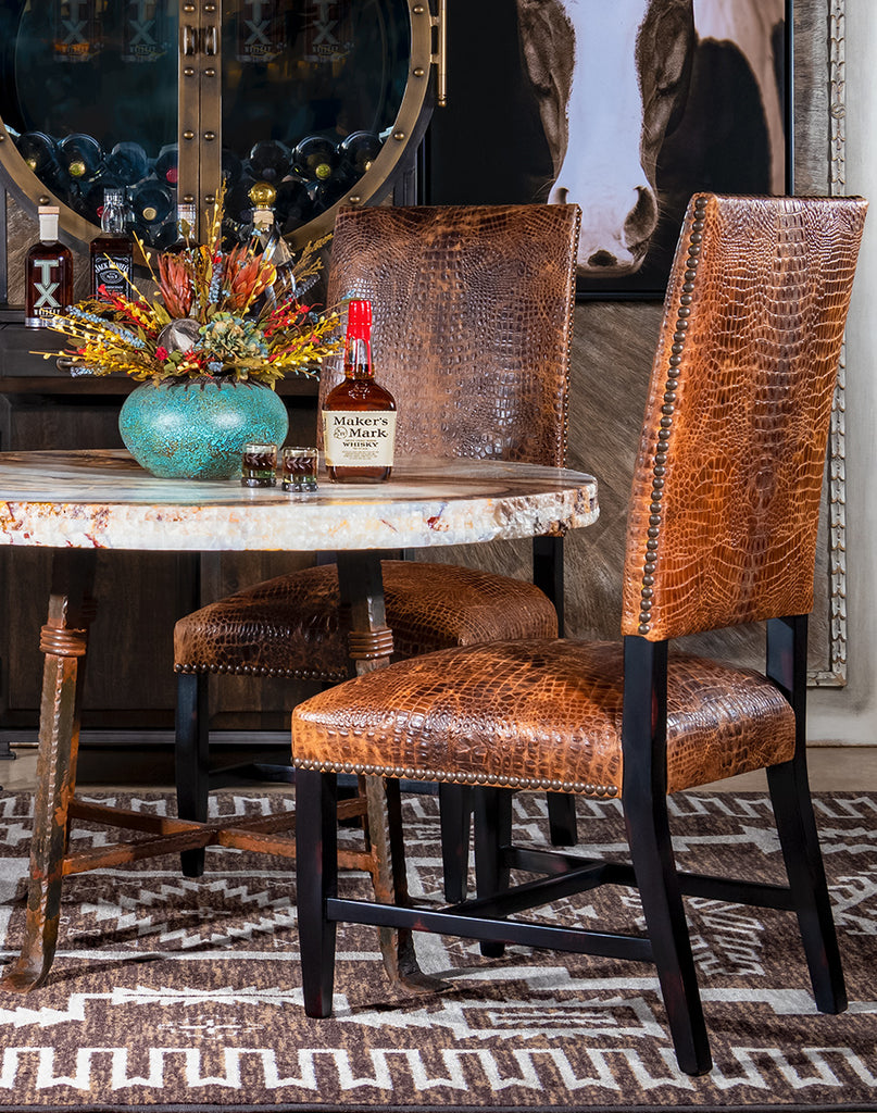 Bayou Croc Embossed Leather Dining Chairs - Your Western Decor