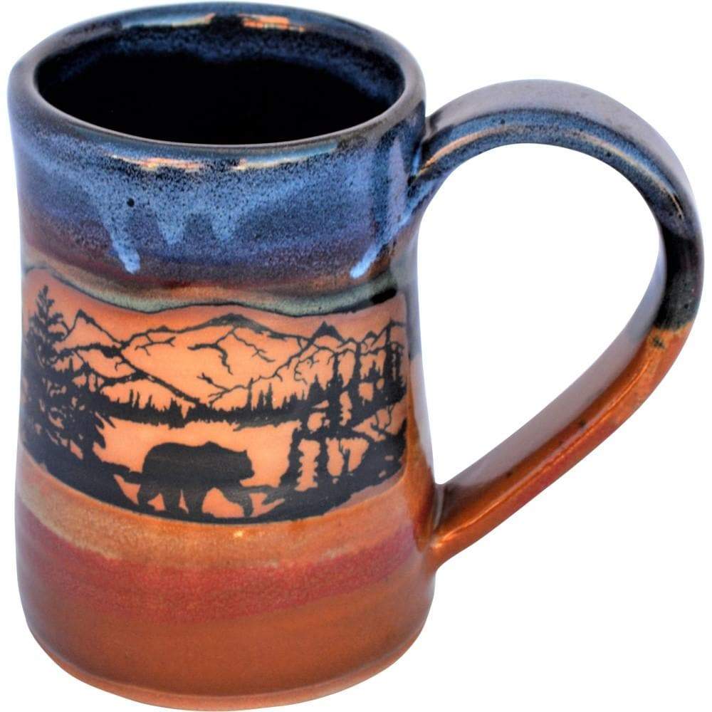 Handmade pottery beer tankard with bear scene. Made in the USA. Your Western Decor