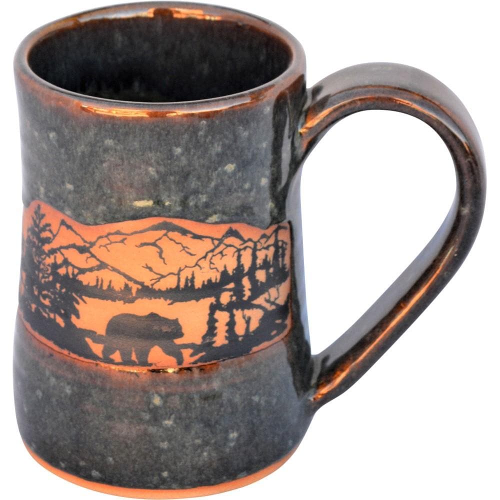 Handmade pottery beer tankard with bear scene - Made in the USA - Your Western Decor