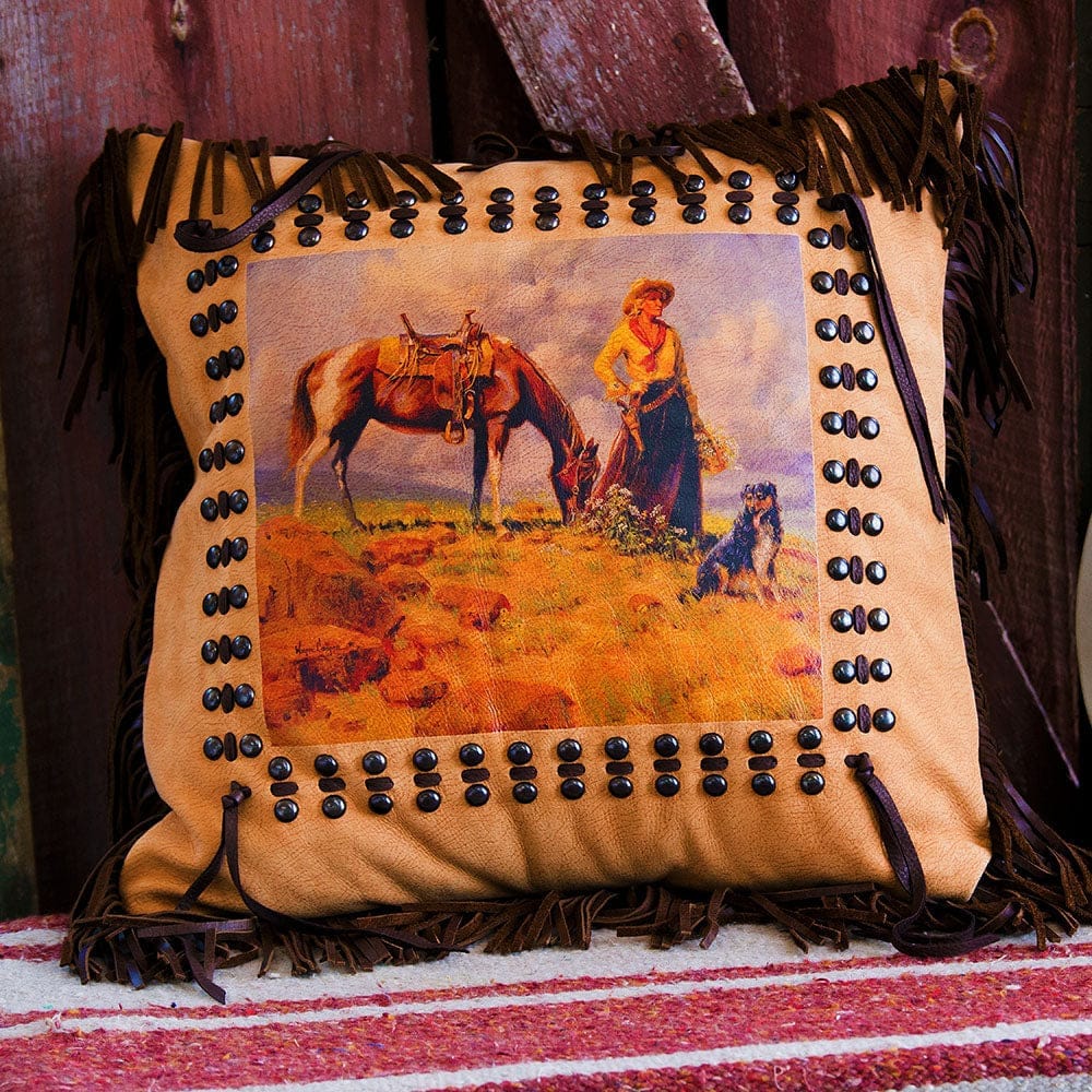 Best Friends Western Leather Throw Pillow