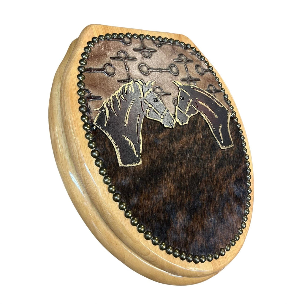 Horses & Cowhide Toilet Seat made in the USA - Your Western Decor