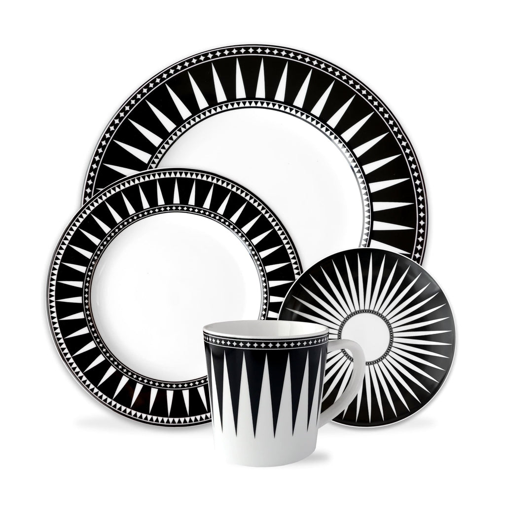 Black and white pattern pocelain dinnerware. 4 piece. Made in the USA. Your Western Decor