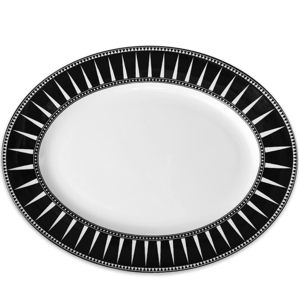 Black and white porcelain oval serving platter. Made in the USA. Your Western Decor