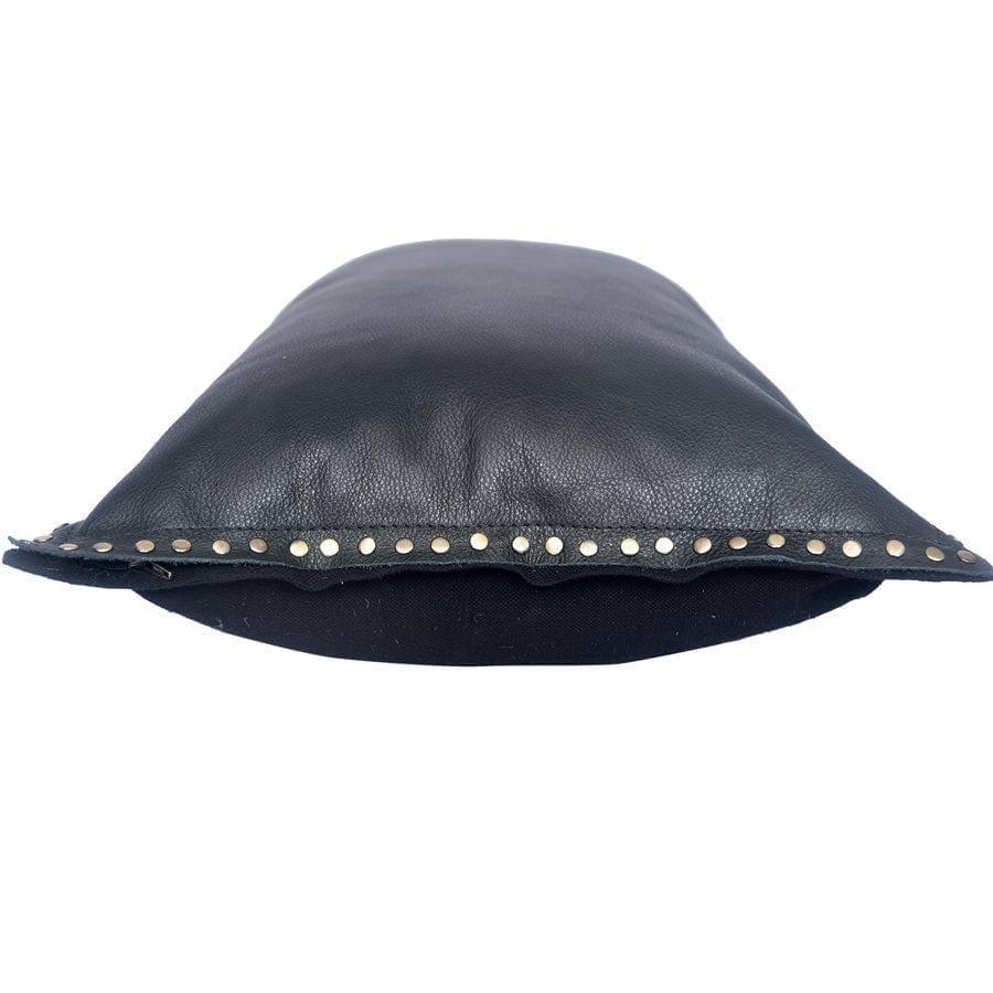 Black leather rectangle accent pillow with silver studded flange - Your Western Decor