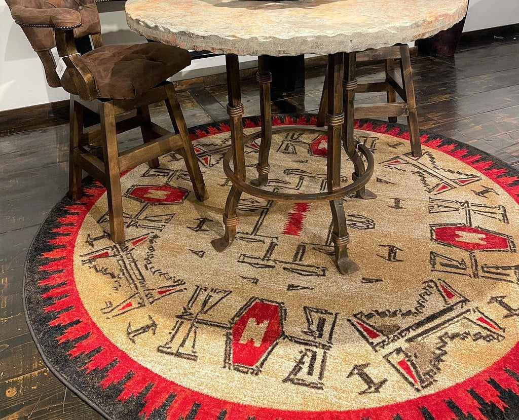8' round red, black and beige Southwestern area rug - made in the USA - Your Western Decor