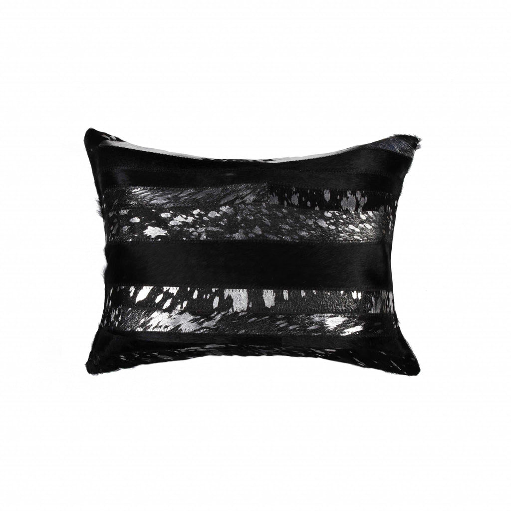 Silver and black cowhide oblong throw pillow. Your Western Decor