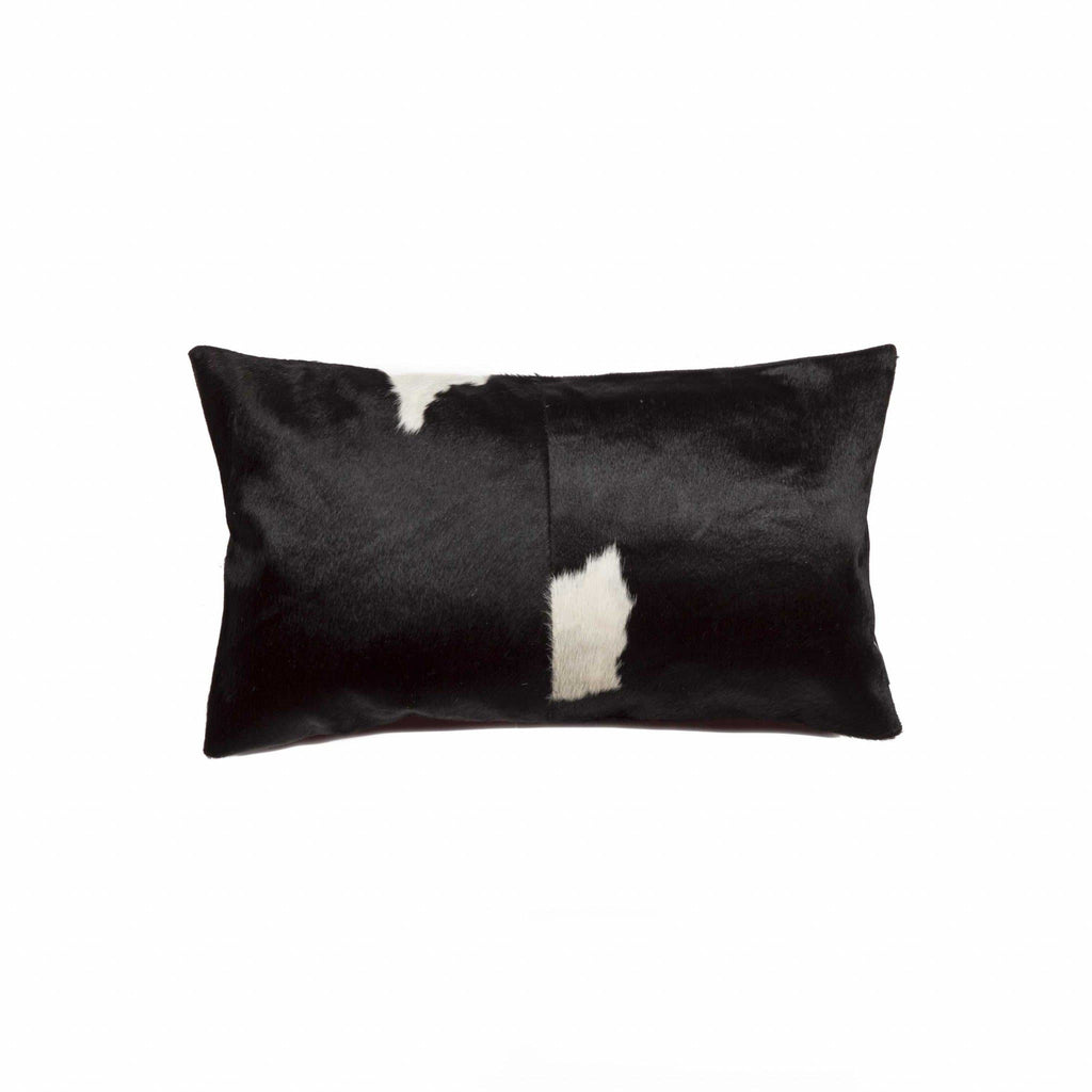 Black and white oblong cowhide accent pillow. Handmade. Your Western Decor