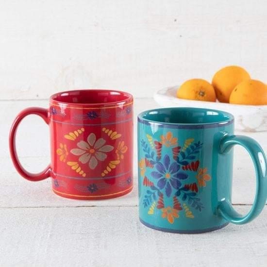 Red and Blue sets of Bonita Spanish Mugs. Your Western Decor