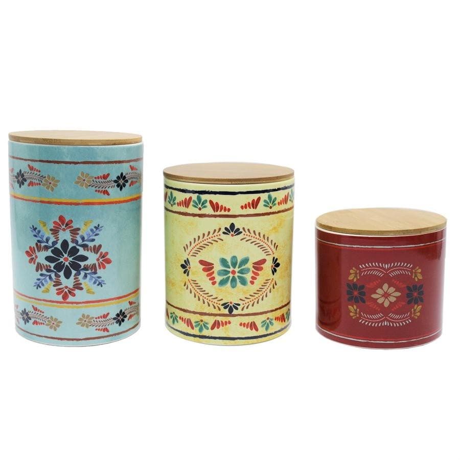 Bonita Spanish Canister Set. 3 pc. ed, yellow, and turquois. Your Western Decor