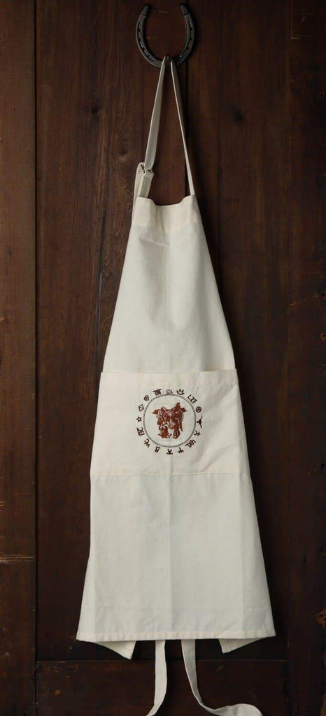 Ivory cotton apron with boots, brands, saddle and rope embroidery - Your Western Decor