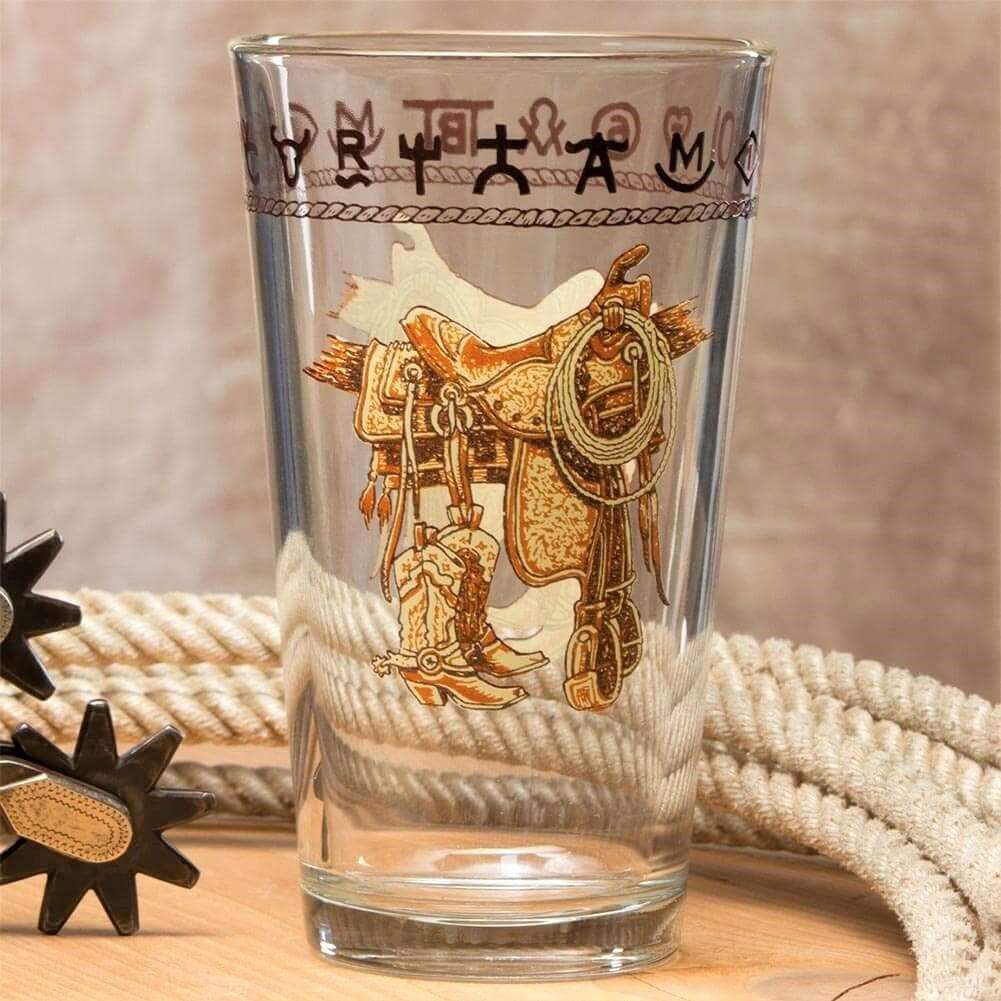 boots, saddle, rope and brands western glassware set of 4 - Your Western Decor, LLC