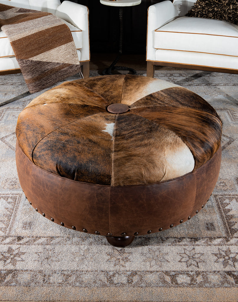 Handmade Brindle Cowhide & Leather Ottoman - Your Western Decor