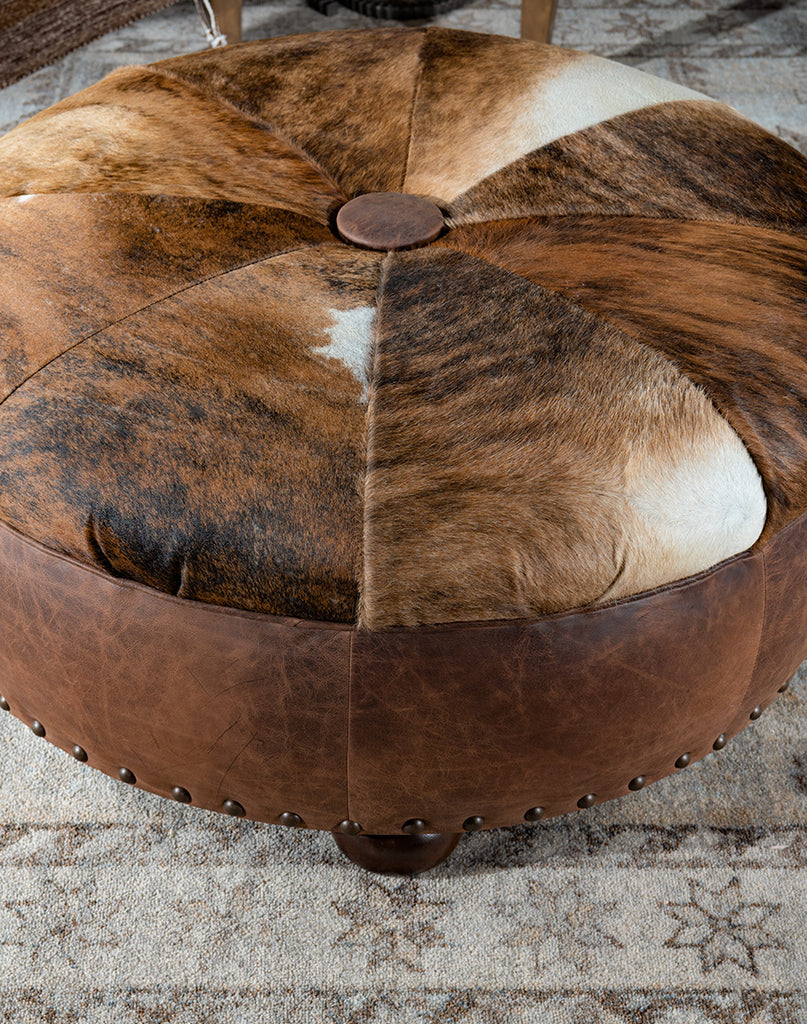 Brindle Cowhide & Leather Ottoman - Your Western Decor
