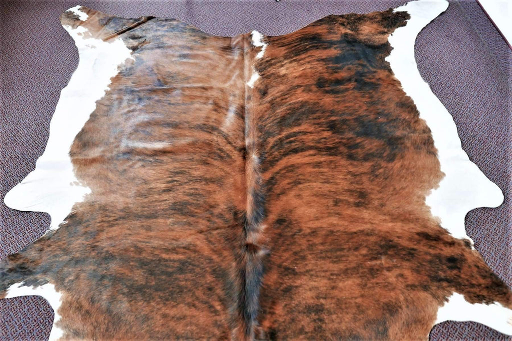 Dark Brindle Colombian Cowhide Rug with White Belly. Free Shipping. Your Western Decor