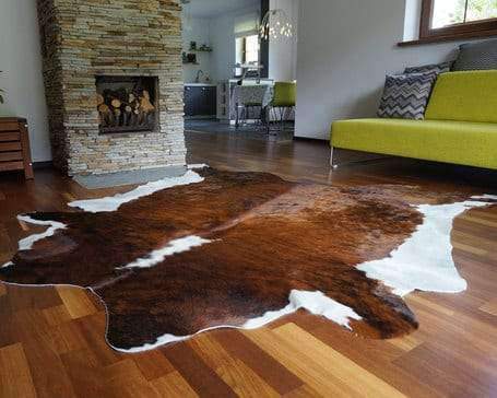 Brindle cowhide with white backbone and belly. Your Western Decor