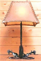Western iron spur table lamp with rawhide lamp shade - Made in the USA