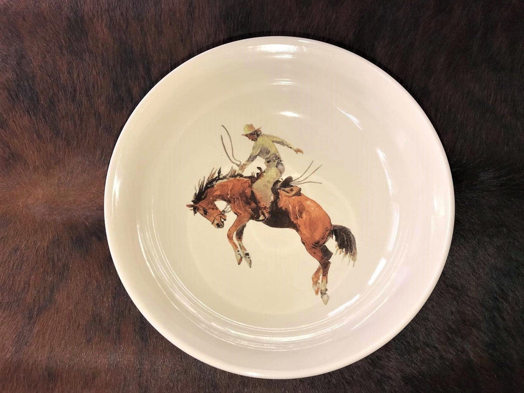 Bronc and cowboy western serving bowl - Your Western Decor