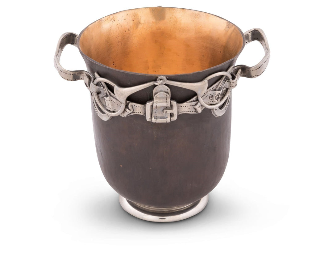 Bronze ice bucket with pure pewter detailed bridle pieces. Luxury bar items. Your Western Decor