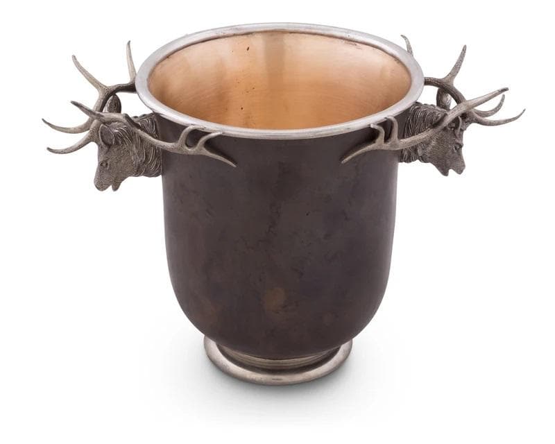 Bronze lodge style ice bucket with pewter elk bust handles. Free shipping. Your WesterN Decor