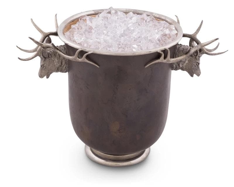Bronze ice bucket with hand crafted pewter elk handles. Free shipping. Your Western Decor