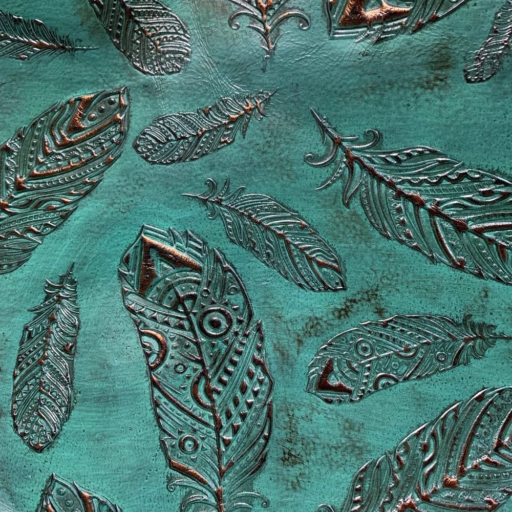 Bronzed Jade Feather Embossed Leather - Your Western Decor