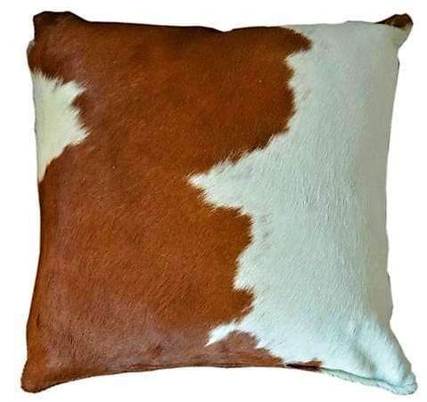 Brown and white cowhide accent pillow