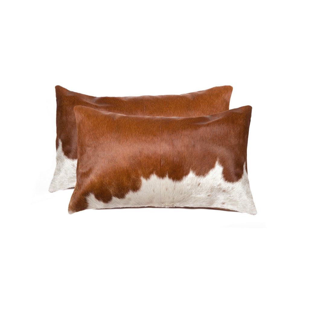 Rectangle brown and white cowhide accent pillows set. Handmade. Your Western Decor