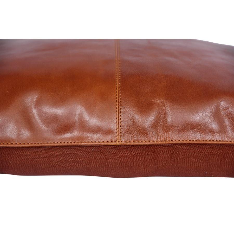 Cognac Brown Leather Lumbar Pillow stitch detail - Your Western Decor