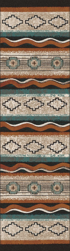 buckskin, turquoise, black, beige southwestern area runner rug