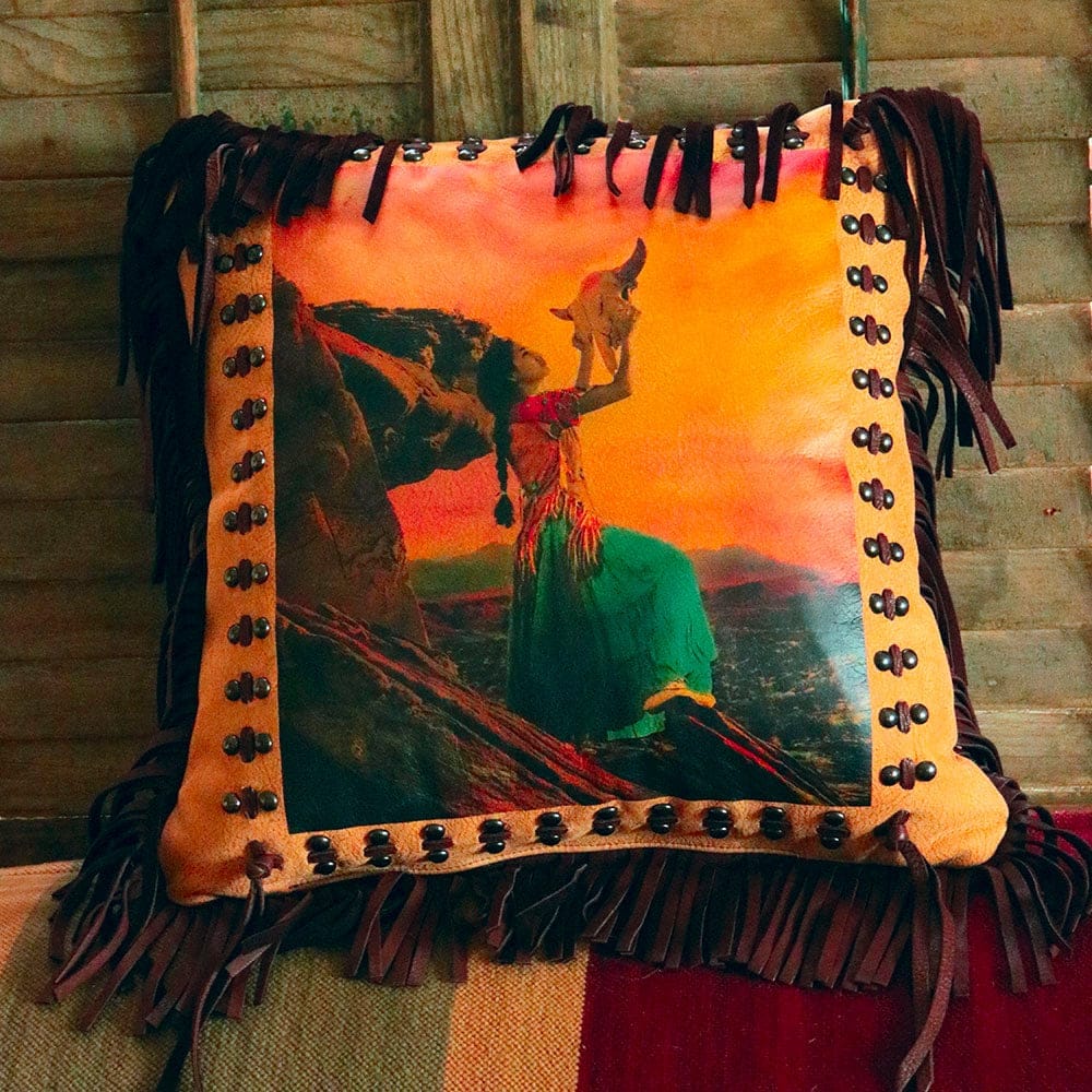 Buffalo Prayer Western Leather Accent Pillow - Made in the USA - Your Western Decor